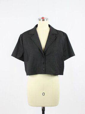 Aritzia SUNDAY BEST Tuesday Black Bi-Stretch Twill Cropped Camp Shirt, Size L